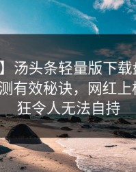 【爆料】汤头条轻量版下载盘点：八卦5条亲测有效秘诀，网红上榜理由疯狂令人无法自持